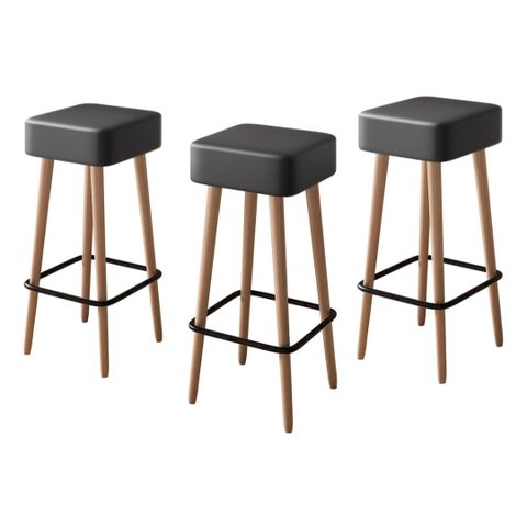 Kit 3 Banquetas Banco Alta Luxo para Area Gourmet Cozinha Bar Balcao Bistro Courino Preto Eli Móveis