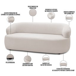 Sofá 2 Lugares Orgânico Sala de Estar Living 140cm Carmen F04 Bouclê Cru - Lyam Decor - 4