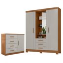 Ver imagem 1 de Guarda Roupa Solteiro Capelinha Premium 3 Portas com Cômoda Sapateira Genova Plus 4 Gavetas