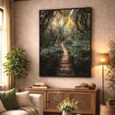 Ver imagem 1 de Quadro Paisagem Trilha de Madeira entre a Floresta - 123x83