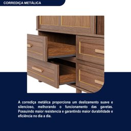 Guarda-roupa Casal com Espelho 3 Portas de Correr e Quatro Gavetas - 7