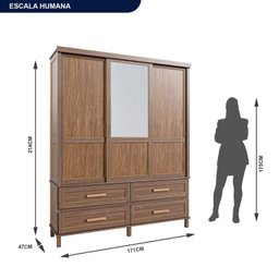 Guarda-roupa Casal com Espelho 3 Portas de Correr e Quatro Gavetas - 5