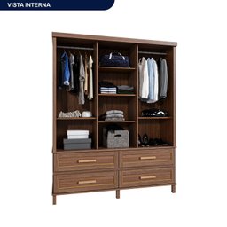 Guarda-roupa Casal com Espelho 3 Portas de Correr e Quatro Gavetas - 4