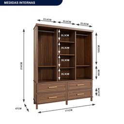 Guarda-roupa Casal com Espelho 3 Portas de Correr e Quatro Gavetas - 3