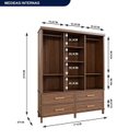 Ver imagem 3 de Guarda-roupa Casal com Espelho 3 Portas de Correr e Quatro Gavetas