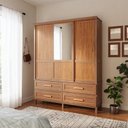 Ver imagem 1 de Guarda-Roupa Casal com Espelho 3 Portas de Correr e Quatro Gavetas Bege/Ypê