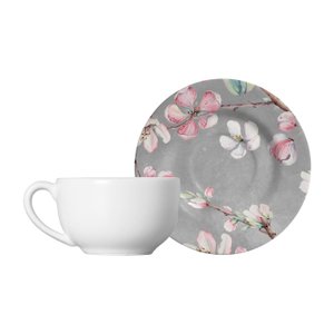 Conjunto com 6 Xícaras de Chá com 6 Pires Colecao Sakura Kika Sato 250 Ml Alleanza Cerâmica