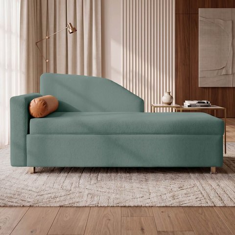 Sofá Cama Solteiro 1 Lugar com Baú Divã Bouclê Multifuncional Divã Quarto Hóspedes 195cm:Bouclê Verd