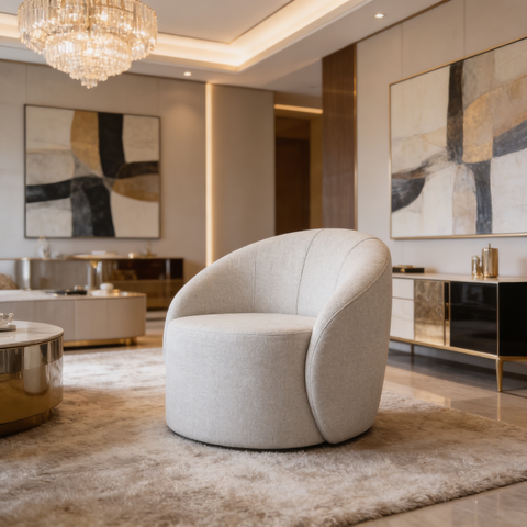 Poltrona Linho Cinza Decorativa Orgânica Giratória Lua D03 - D’Rossi