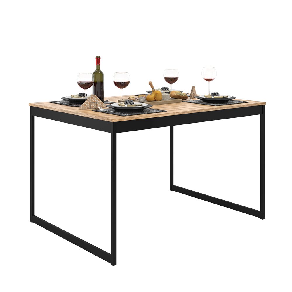 Mesa de Jantar 4 Pessoas 120x90 Tolix Magno Industrial Metal e Madeira - Lamina com Preto