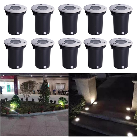 Kit 10 Balizadores Led Smd Blindado 1w Bivolt Spot de Embutir em Piso Chão Gramado Escada Jardim Luz