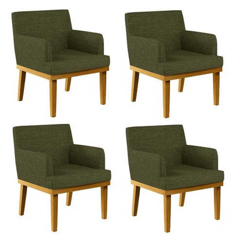 Kit 04 Poltronas Decorativas para Sala de Estar Base Mel Beatriz W01 Linho Verde - Lyam Decor 