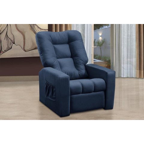 Poltrona do Papai Reclinável Ibiza Suede Azul Mirra Decor