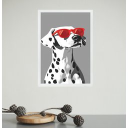 Quadro Cão Dalmata com Óculos Vermelho 33x24cm - com Vidro:moldura Branca - 1