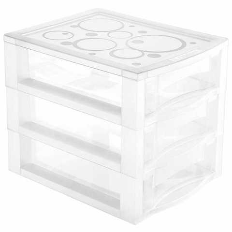 Gaveteiro Plástico 3 Gavetas Ordene 16,5x13x13,5cm Porta Objetos Acessórios Cristal Bel