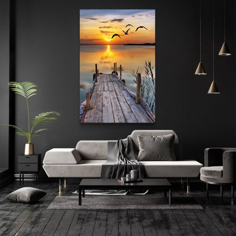 Quadro Decorativo Ponte Por do Sol Tela Vertical Sem Moldura e Sem Vidro 90X140