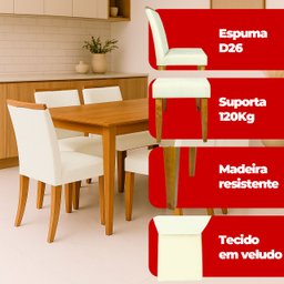 Kit 6 Cadeira de Jantar Emily Estofada Veludo Bege Pé de Madeira Castanho - Arkell - 4