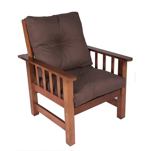 Poltrona Colonial Cancún de Madeira C/ Almofadas de Jacquard e Poliéster Marrom