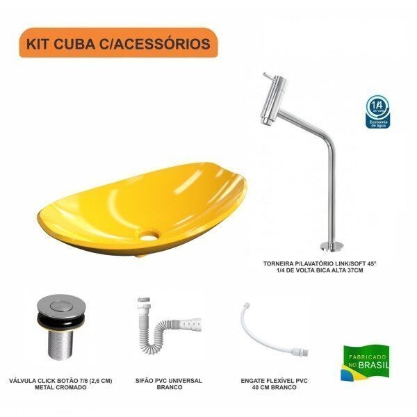 Kit Cuba L45 com Torneira Link 1062 Metal e Válvula Click 1"B + Sifão PVC e Flexível - 3