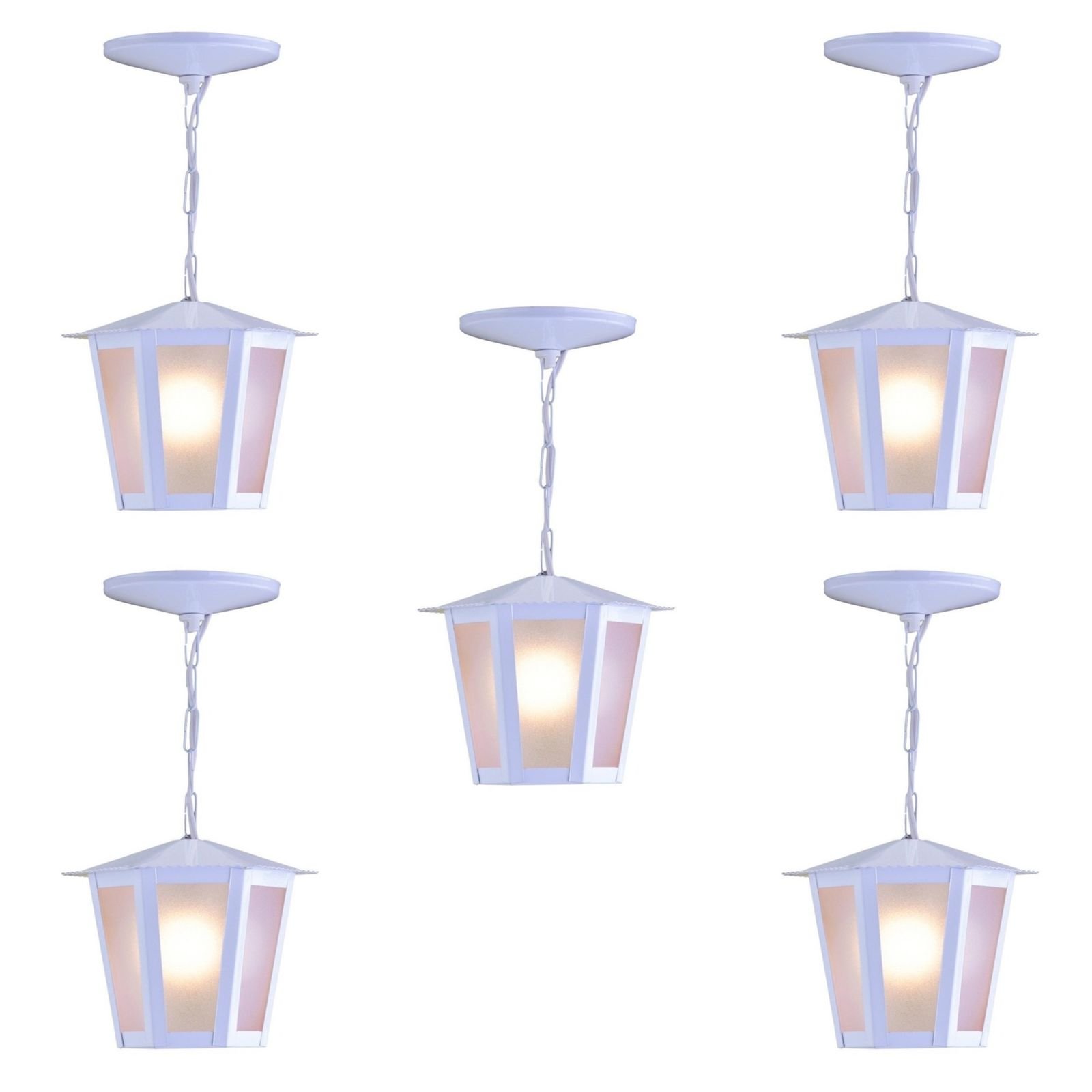 Kit C/ 5 Luminárias Pendente Colonial Sextavado Branco MadeiraMadeira