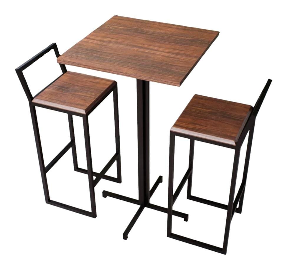 Conjunto Mesa Alta Bistro Tampo 50 Quadrado + 2 Banquetas Imbuia Don Castro Decor Jogo Bistro