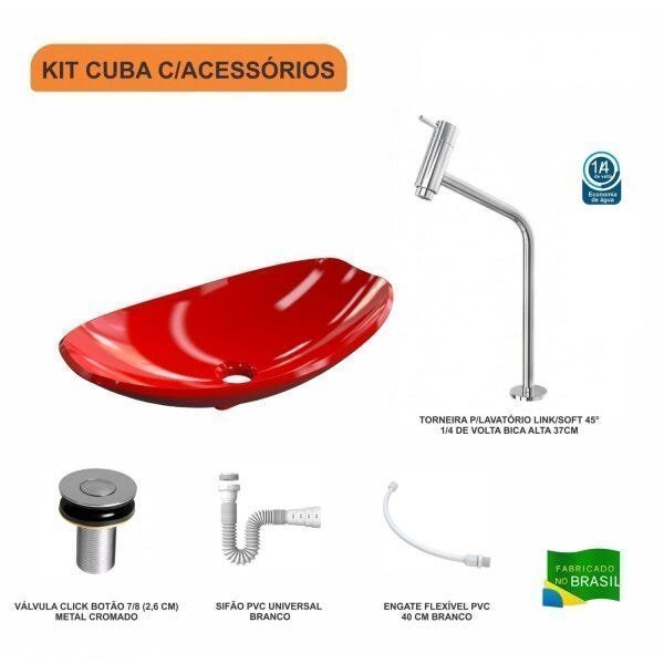Kit Cuba L45 com Torneira Link 1062 Metal e Válvula Click 1"B + Sifão PVC e Flexível - 3