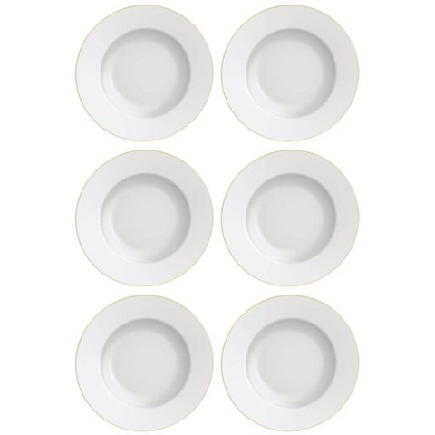 Conjunto 6 Pratos em Porcelana para Pão Tramontina Elisa 17cm Borda Dourada Pão Jantar Almoço