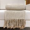 Manta Decoração para Sofá/poltrona Grande 1.20m X 1.70m Artesanal Rústico 100% Algodão com Franja - 4