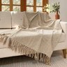 Manta Decoração para Sofá/poltrona Grande 1.20m X 1.70m Artesanal Rústico 100% Algodão com Franja - 1