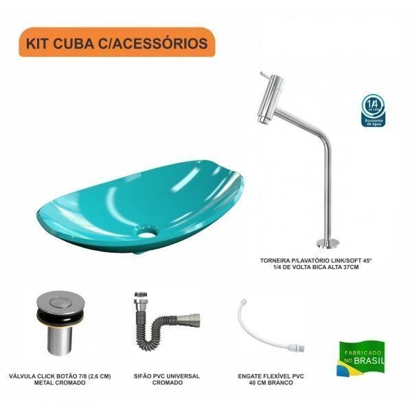 Kit Cuba L45 com Torneira Link 1062 Metal e Válvula Click 1"B + Sifão Cromado e Flexível - 3