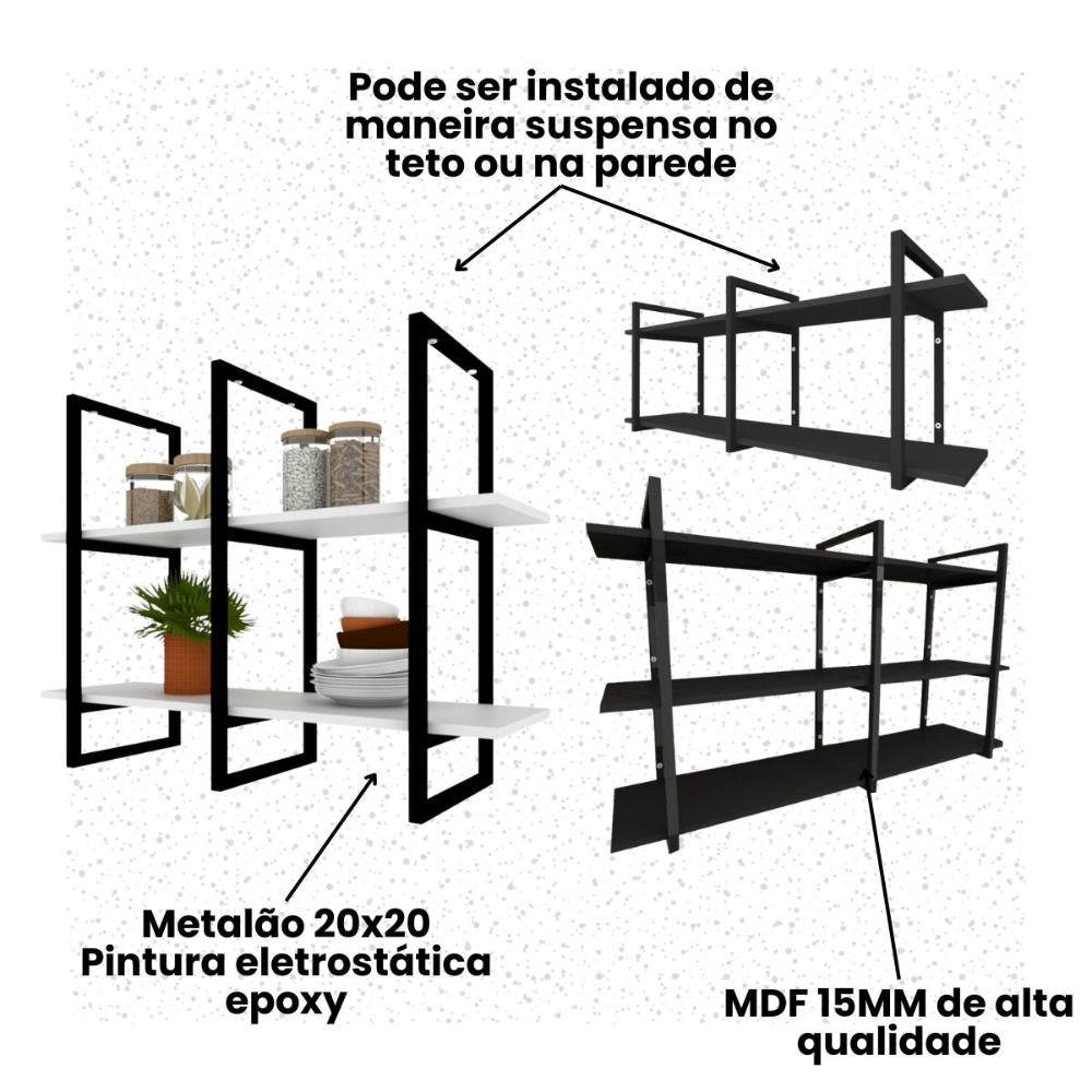 Aparador suspenso prateleira industrial Amadeirado Escuro suporte industrial aparador para quarto - 5