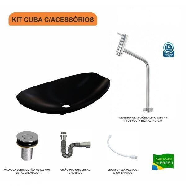 Kit Cuba L45 com Torneira Link 1062 Metal e Válvula Click 1"B + Sifão Cromado e Flexível - 3