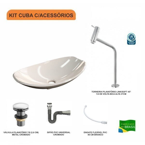 Kit Cuba L45 com Torneira Link 1062 Metal e Válvula Click 1"G + Sifão Cromado e Flexível - 3
