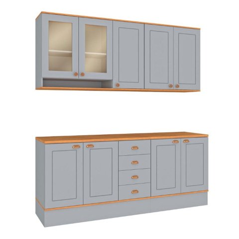 Cozinha Completa Aspen 7 Portas 4 Gavetas com Vidro Cinza/Cinamomo - Fellicci