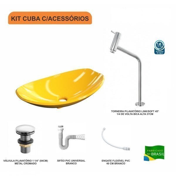 Kit Cuba L45 com Torneira Link 1062 Metal e Válvula Click 1 1/2" + Sifão PVC e Flexível - 3
