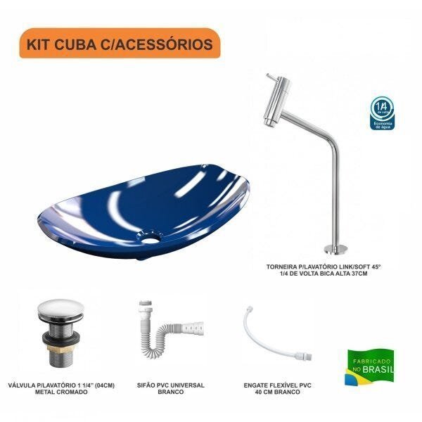 Kit Cuba L45 com Torneira Link 1062 Metal e Válvula Click 1 1/2" + Sifão PVC e Flexível - 3