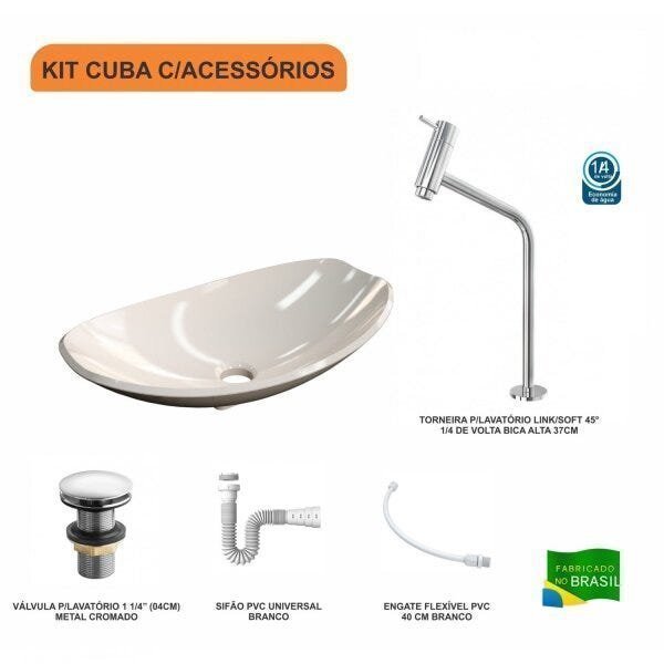 Kit Cuba L45 com Torneira Link 1062 Metal e Válvula Click 1 1/2" + Sifão PVC e Flexível - 3