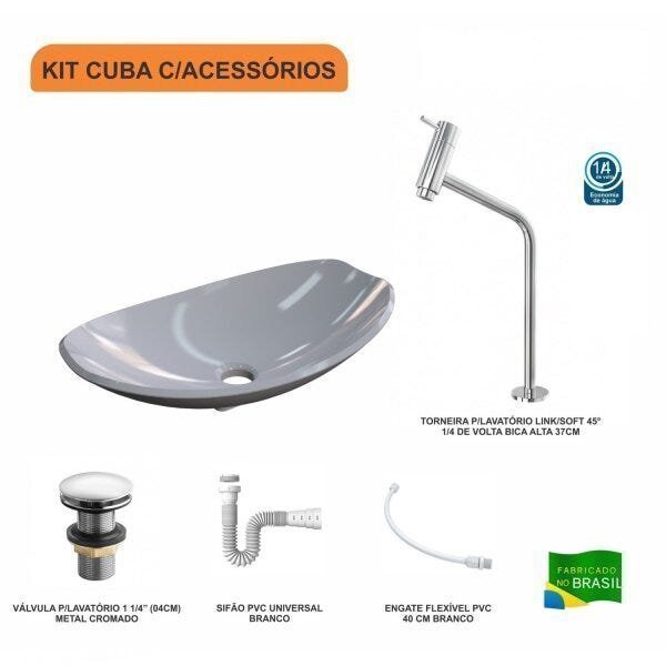 Kit Cuba L45 com Torneira Link 1062 Metal e Válvula Click 1 1/2" + Sifão PVC e Flexível - 3