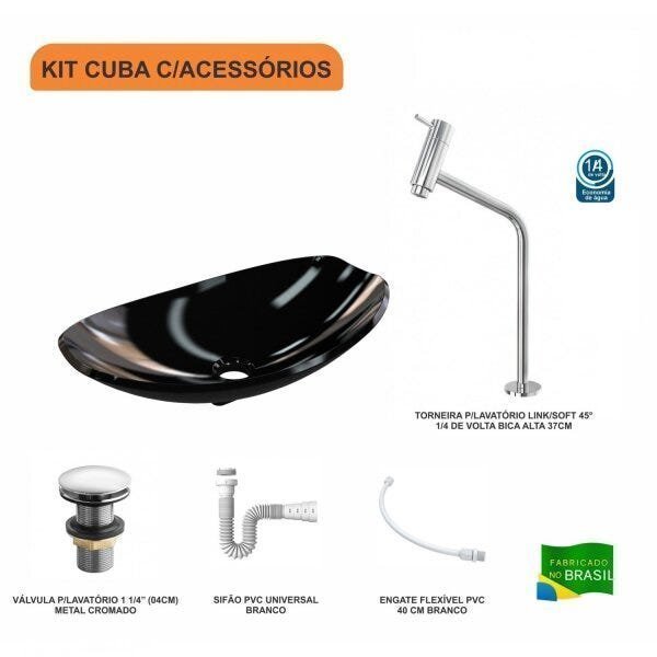 Kit Cuba L45 com Torneira Link 1062 Metal e Válvula Click 1 1/2" + Sifão PVC e Flexível - 3