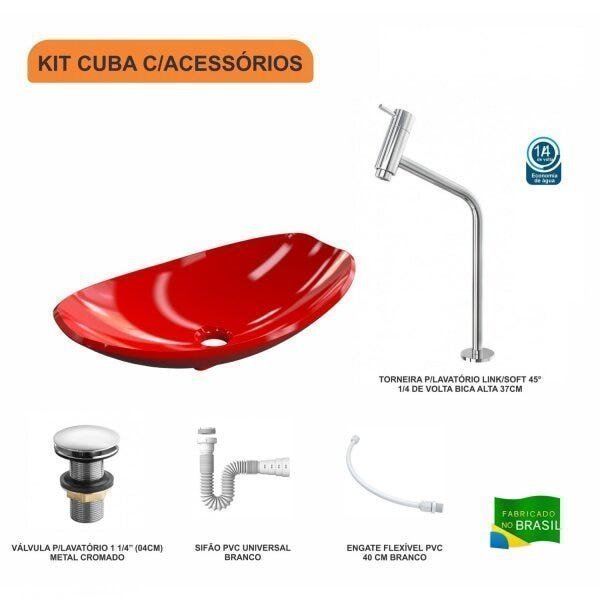 Kit Cuba L45 com Torneira Link 1062 Metal e Válvula Click 1 1/2" + Sifão PVC e Flexível - 3