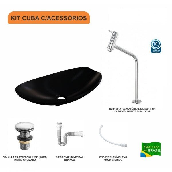 Kit Cuba L45 com Torneira Link 1062 Metal e Válvula Click 1 1/2" + Sifão PVC e Flexível - 3