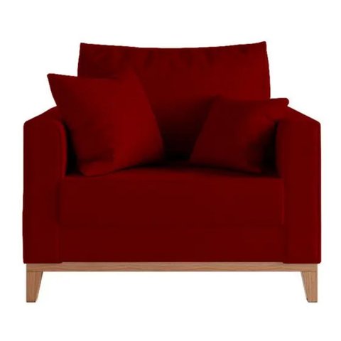 Poltrona Beny Base Fixa em Madeira Sala de Estar Veludo Vermelho