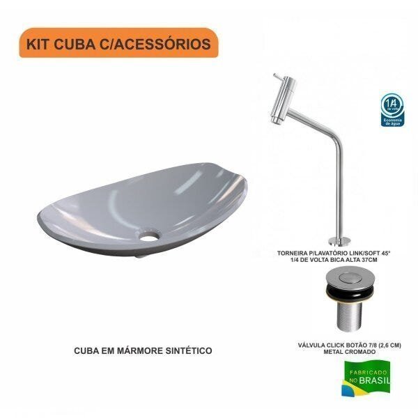 Kit Cuba L45 com Torneira Link 1062 Metal e Válvula Click 1''B Compace - 3