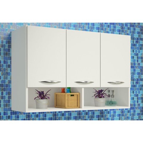 Armário Balcão Branco Aéreo 3 Portas Cozinha Temperos ClickForte Armário Multiuso