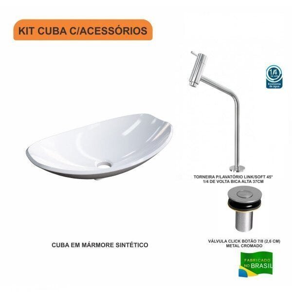 Kit Cuba L45 com Torneira Link 1062 Metal e Válvula Click 1''B Compace - 3