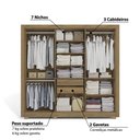 Ver imagem 3 de Guarda Roupa com 6 Portas e 2 Gavetas e Pés - Nogueira/branco