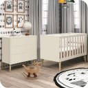 Ver imagem 1 de Quarto de Bebê Berço + Cômoda 3 Gavetas Areia Theo Pés Madeira Natural