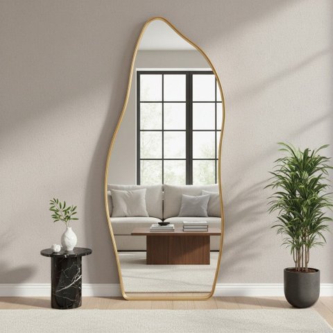 Espelho Orgânico Flame Corpo Inteiro Moldura Metal 200x100cm:prata