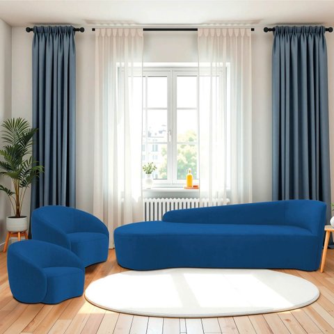 Kit Divã Recamier Orgânico França 220cm Lado Esquerdo e 2 Poltronas Amore Linho