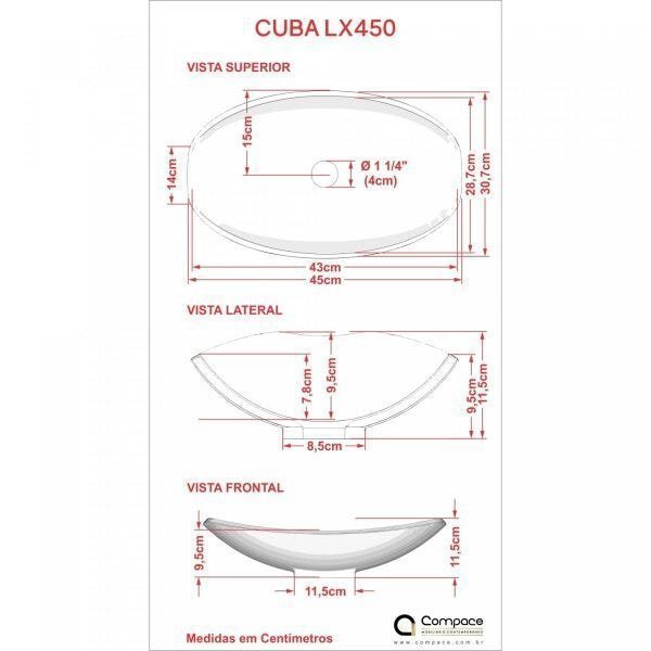 Kit Cuba L45 com Torneira Link 1062 Metal 1/4 Volta Compace - 5